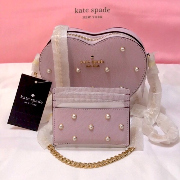 Kate Spade Studded Pearls Love Shack Heart Crossbody & Faux Pearl Cardholder NWT - Picture 6 of 12